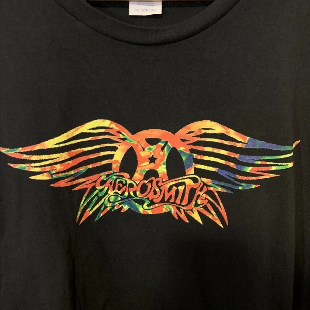 Aerosmith mens Sz 3XL Port and Company Black t shirt  Tee with Colorful Graphic‎